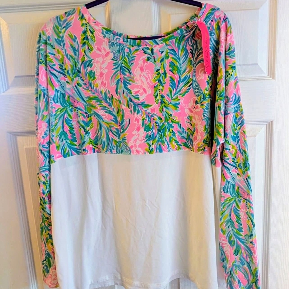 Lilly Pulitzer Pink and Green Floral Long Sleeve Top